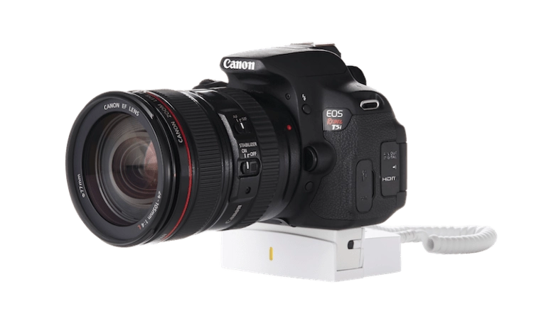 Esposizione della merce Sicurezza per fotocamere compatte e reflex digitali e obiettivi