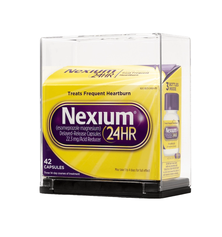 Scatola del farmaco Nexium in una confezione di sicurezza Sell-Thru