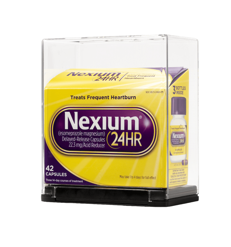 Scatola del farmaco Nexium in una confezione di sicurezza Sell-Thru