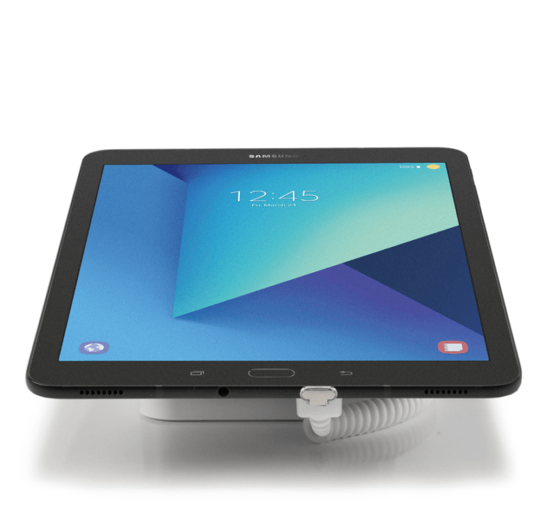 Tablet nero su display sicuro bianco