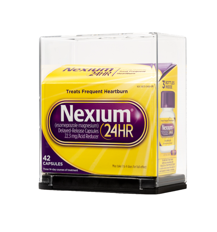 Scatola del farmaco Nexium in una confezione di sicurezza Sell-Thru